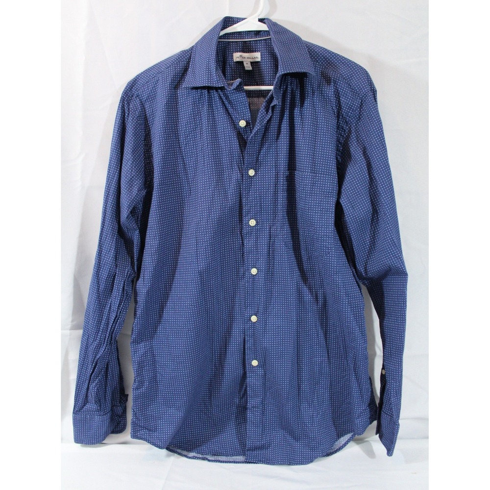 Peter Millar Shirt Mens Medi Blue Diamond Neat Regular Fit Button Up Long Sleeve